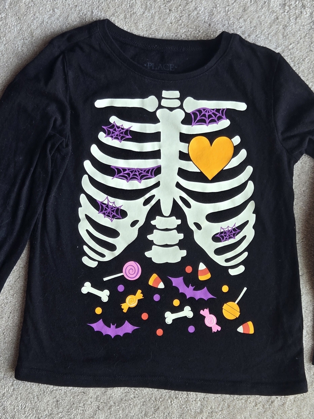 The Childrens Place Black Glow Skeleton Candy Halloween Tee